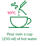 Zielona ikona wlej gorącą wodę 90 stopni
