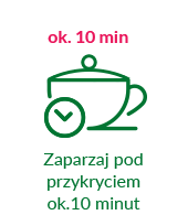 Zielona ikona zaparzaj pod przykryciem ok. 10 min