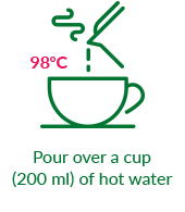 Zielona ikona wlej gorącą wodę 98 stopni
