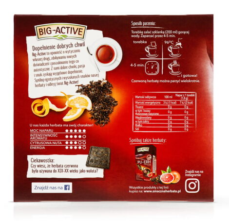 Big-Active - Pu-Erh - Herbata czerwona o smaku cytrynowym (ekspresowa) 40 torebek